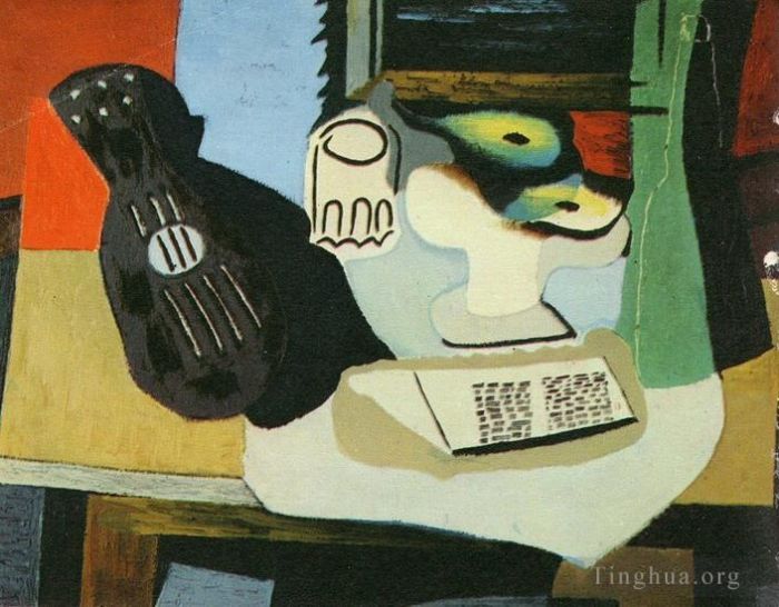 Pablo Picasso's Contemporary Various Paintings - Guitare verre et compotier avec fruits 1924