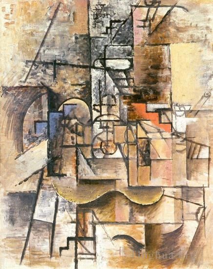 Pablo Picasso's Contemporary Various Paintings - Guitare verre et pipe 1912