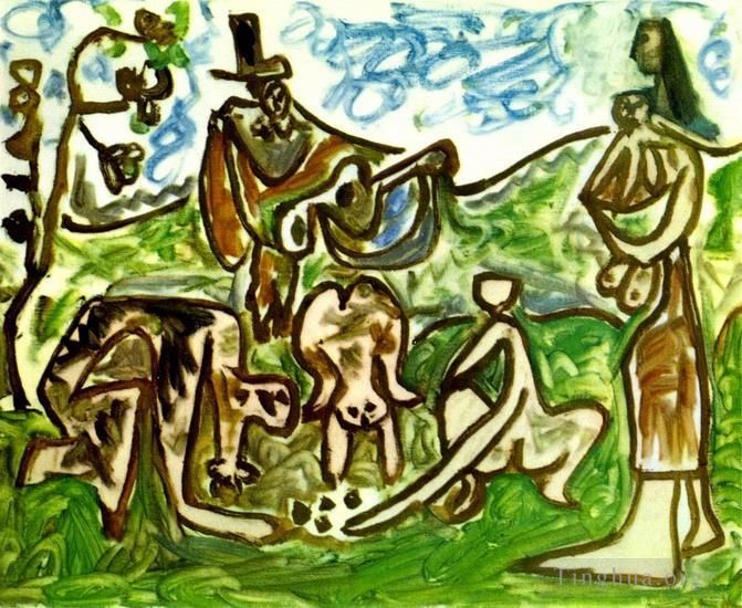 Pablo Picasso's Contemporary Various Paintings - Guitariste et personnages dans un paysage I 1960