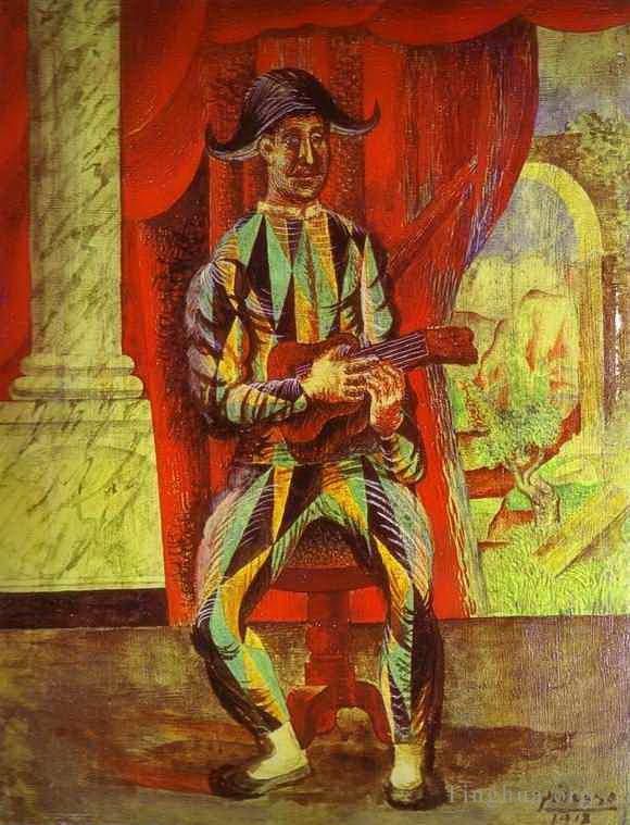 Pablo Picasso's Contemporary Various Paintings - Harlequin with a Guitar 1917