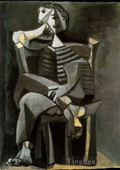 Pablo Picasso's Contemporary Various Paintings - Homme assis au tricot raye 1939