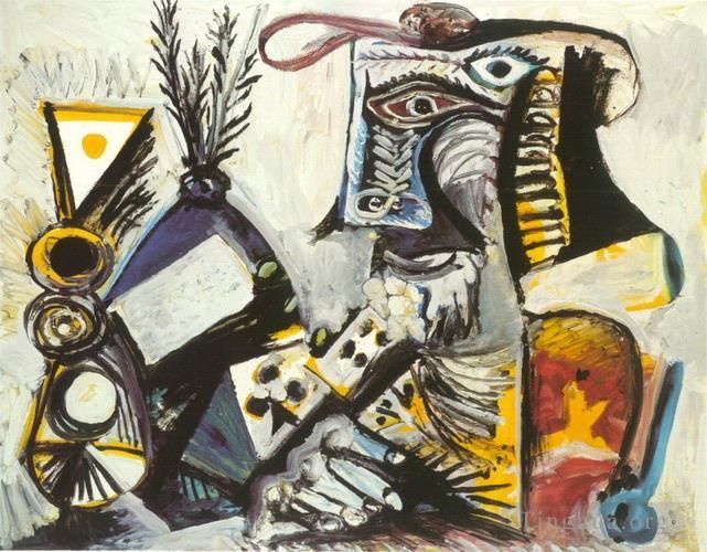Pablo Picasso's Contemporary Various Paintings - Homme aux cartes 1971