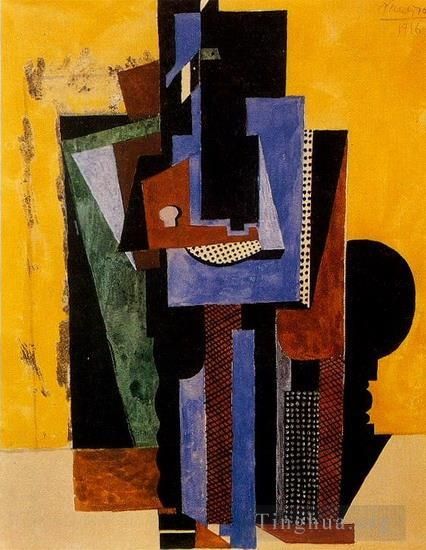 Pablo Picasso's Contemporary Various Paintings - Homme aux mains croisees accoude a une table 1916