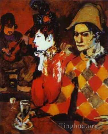 Pablo Picasso's Contemporary Various Paintings - In Lapin Agile or Harlequin with a Glass 1905