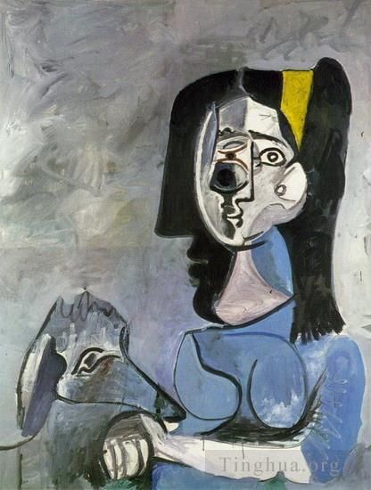 Pablo Picasso's Contemporary Various Paintings - Jacqueline assise avec Kaboul II 1962