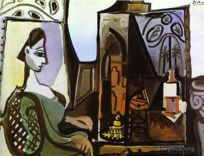 Pablo Picasso's Contemporary Various Paintings - Jacqueline in Studio 1956