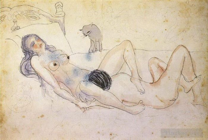 Pablo Picasso's Contemporary Various Paintings - Man and woman with a cat Homme et femme avec un chat 1902