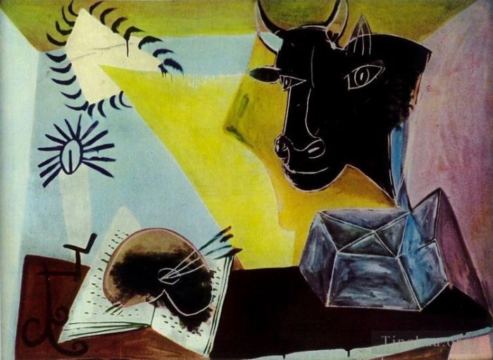 Pablo Picasso's Contemporary Various Paintings - Nature morte a la Tete de taureau noir 1938