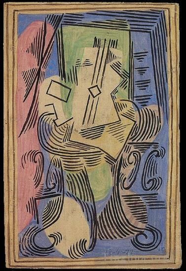 Pablo Picasso's Contemporary Various Paintings - Nature morte a la guitare sur gueridon 1922