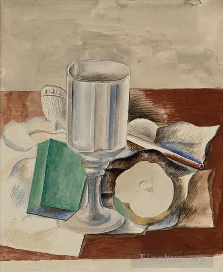 Pablo Picasso's Contemporary Various Paintings - Nature morte au verre et a la pomme 1914