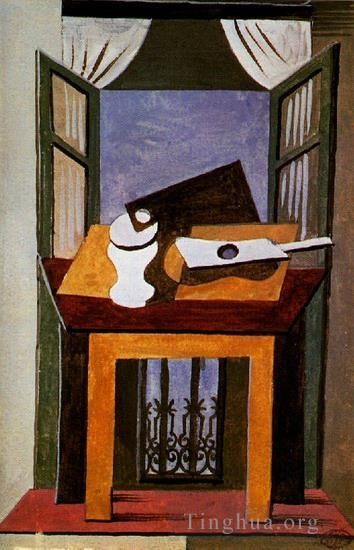 Pablo Picasso's Contemporary Various Paintings - Nature morte sur une table devant une fenetre ouverte 1919