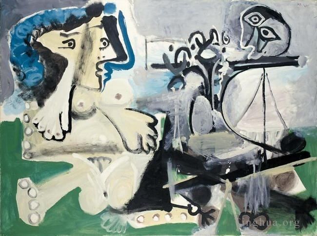 Pablo Picasso's Contemporary Various Paintings - Nu assis et joueur de flute 1967