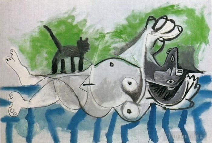Pablo Picasso's Contemporary Various Paintings - Nu couche et chat IV 1964