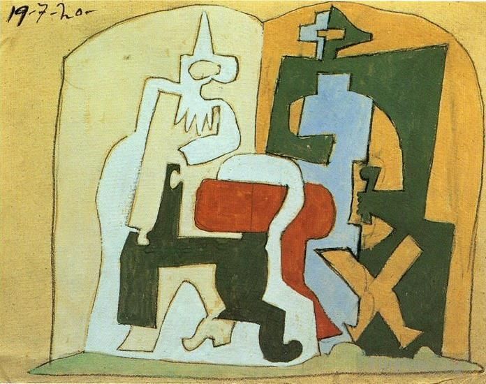 Pablo Picasso's Contemporary Various Paintings - Pierrot et Arlequin Arlequin et Pulcinella III 1920