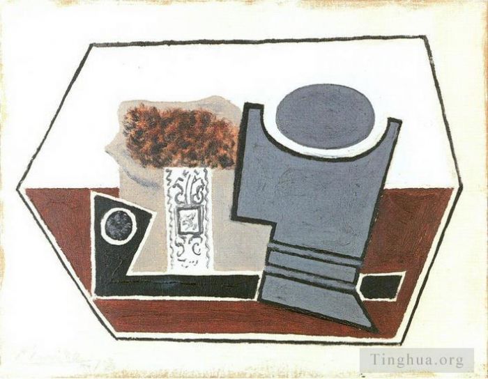 Pablo Picasso's Contemporary Various Paintings - Pipe verre et paquet de tabac 1914