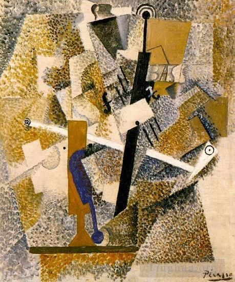 Pablo Picasso's Contemporary Various Paintings - Pipe violon bouteille de Bass 1914