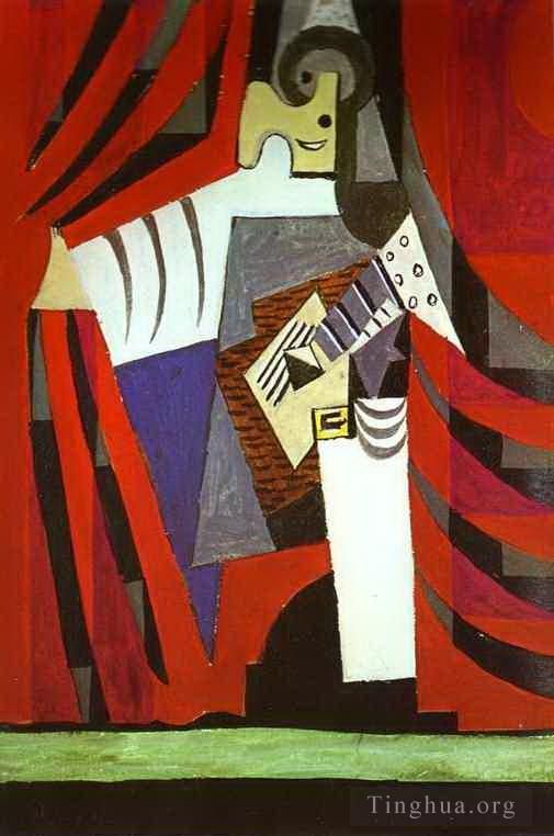 Pablo Picasso's Contemporary Various Paintings - Polichinelle with Guitar Before the Stage Curtain 1919