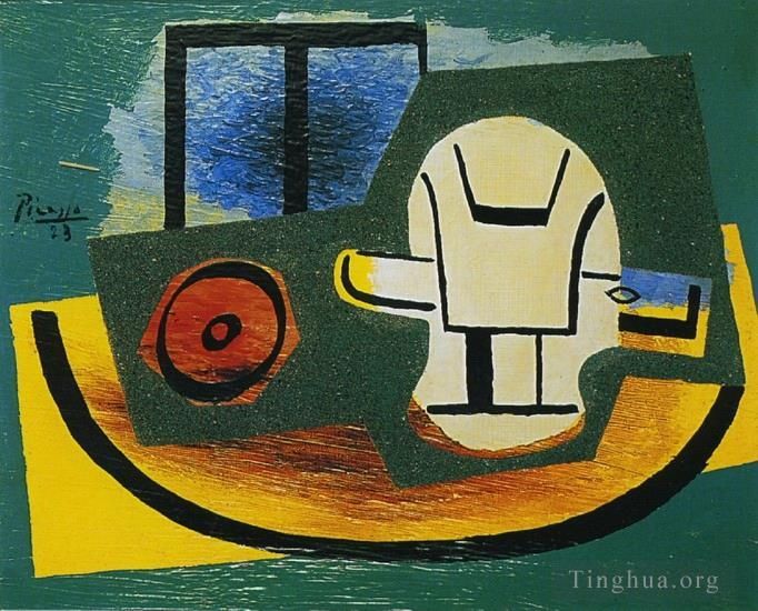 Pablo Picasso's Contemporary Various Paintings - Pomme et verre devant une fenetre 1923