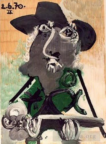 Pablo Picasso's Contemporary Various Paintings - Portrait d homme au chapeau gris 1970