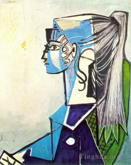 Pablo Picasso's Contemporary Various Paintings - Portrait de Sylvette David 2au fauteuil vert 1954