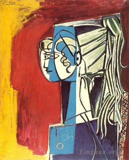 Pablo Picasso's Contemporary Various Paintings - Portrait de Sylvette David 2sur fond rouge 1954