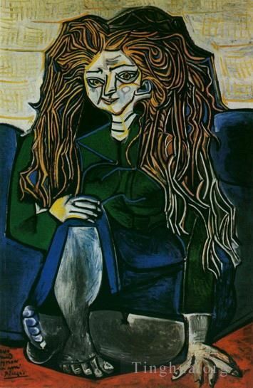 Pablo Picasso's Contemporary Various Paintings - Portrait de madame Helene Parmelin sur fond vert 1951