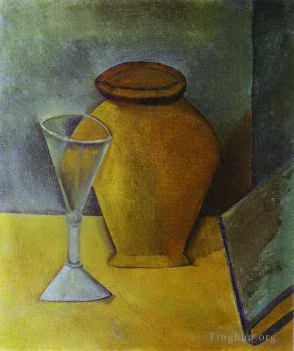 Pablo Picasso's Contemporary Various Paintings - Pot Wine Glass and Book 1908