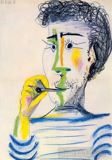 Pablo Picasso's Contemporary Various Paintings - Tete d homme barbu a la cigarette III 1964