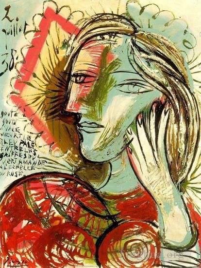 Pablo Picasso's Contemporary Various Paintings - Tete de jeune fille au poeme 1938