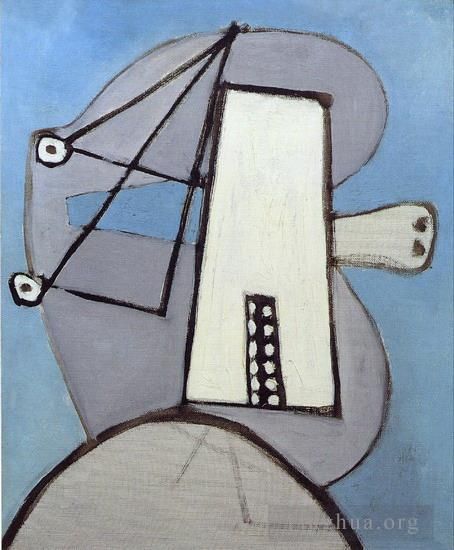 Pablo Picasso's Contemporary Various Paintings - Tete sur fond bleu Figure 1929