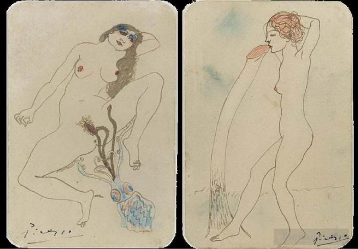 Pablo Picasso's Contemporary Various Paintings - Two erotic drawings Deux dessins erotiques 1903