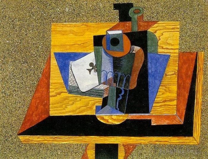 Pablo Picasso's Contemporary Various Paintings - Verre as de trefle bouteille sur une table 1915