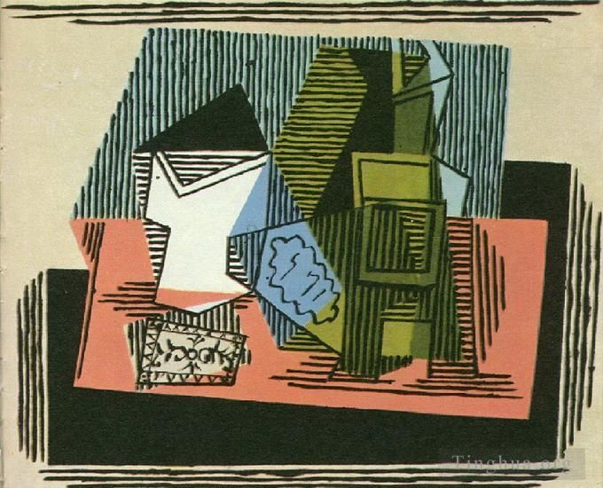 Pablo Picasso's Contemporary Various Paintings - Verre bouteille et paquet de tabac 1922