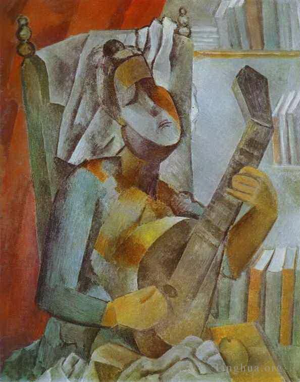 Pablo Picasso's Contemporary Various Paintings - Woman Playing the Mandoline 1909