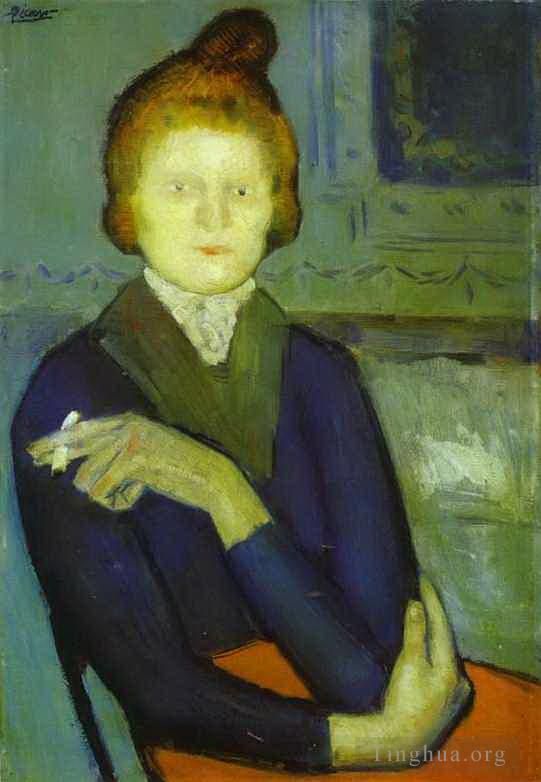 Pablo Picasso's Contemporary Various Paintings - Woman with a Cigarette 1901