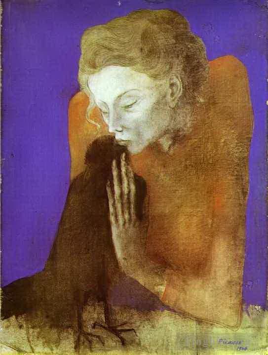 Pablo Picasso's Contemporary Various Paintings - Woman with a Crow 1904