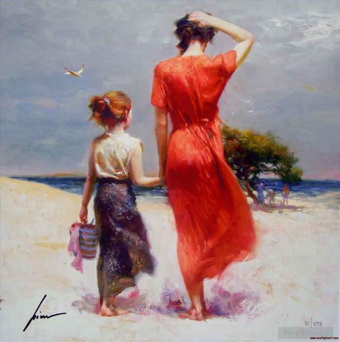 Pino Daeni's Contemporary Oil Painting - Afternoon Stroll