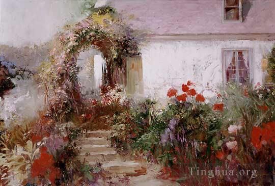 Pino Daeni's Contemporary Oil Painting - Colorful Archway