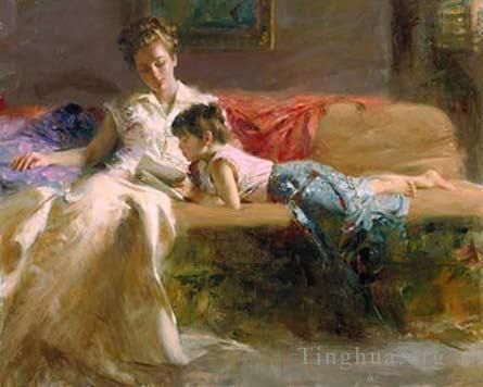 Pino Daeni's Contemporary Oil Painting - Late Night Reading Sold Out
