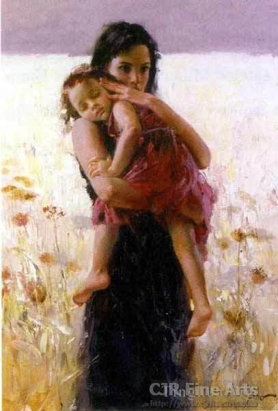 Pino Daeni's Contemporary Oil Painting - Maternal Instincts