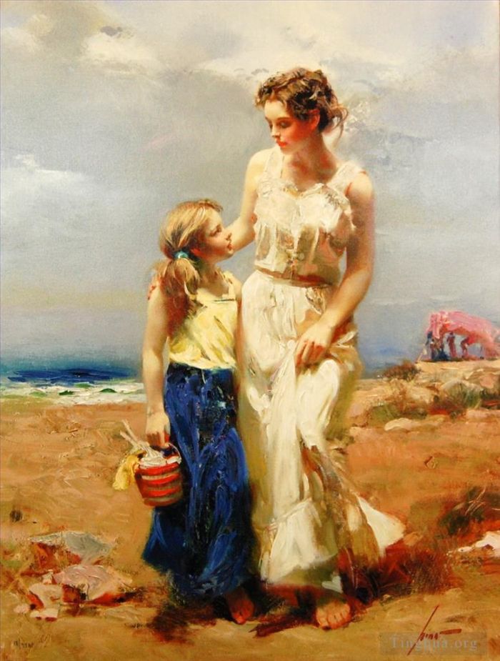 Pino Daeni's Contemporary Oil Painting - Pino Daeni mother and daughter