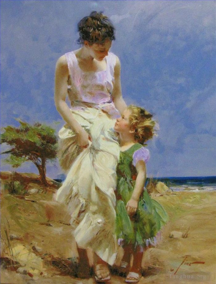 Pino Daeni's Contemporary Oil Painting - Pino Daeni mum and girl