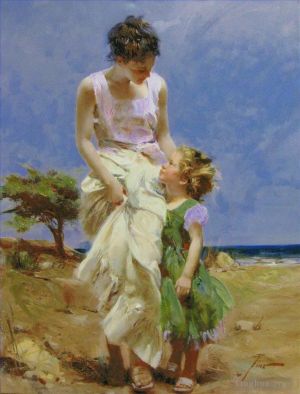 Contemporary Oil Painting - Pino Daeni mum and girl