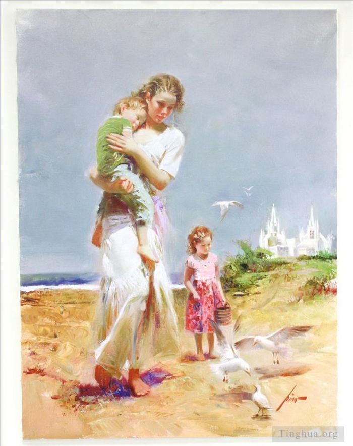 Pino Daeni's Contemporary Oil Painting - Pino Daeni mum and kids