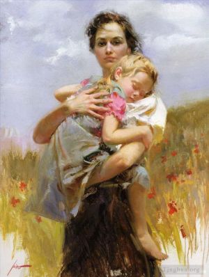 Contemporary Oil Painting - Pino Daeni woman and girl