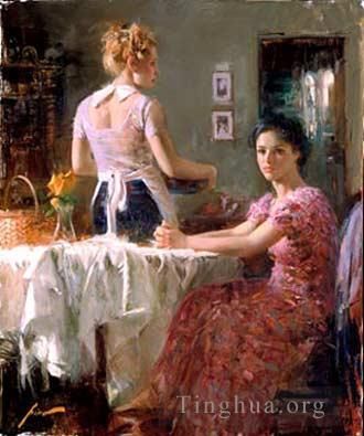Pino Daeni's Contemporary Oil Painting - Sharing Moments