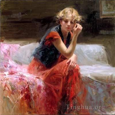 Pino Daeni's Contemporary Oil Painting - Silent Contemplation