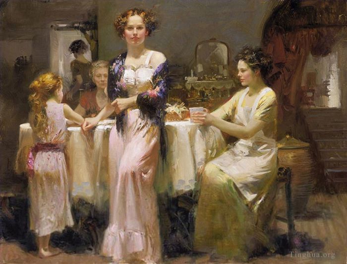 Pino Daeni's Contemporary Oil Painting - The Gathering