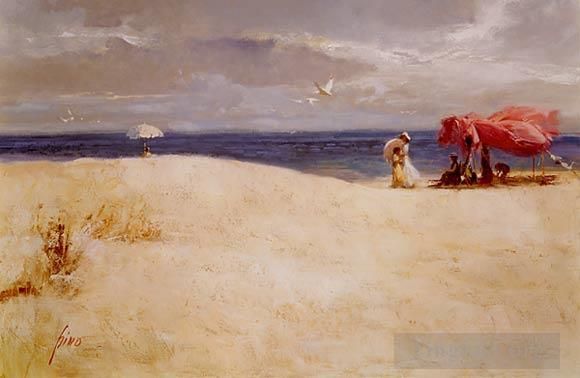 Pino Daeni's Contemporary Oil Painting - White Sand