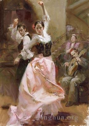Pino Daeni's Contemporary Oil Painting - Dancing in barcelona